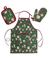 Набір новорічний 3 од рукавичка,прихватка та фартух Санта на зеленому ПРОВАНС, 31х20 см 038523