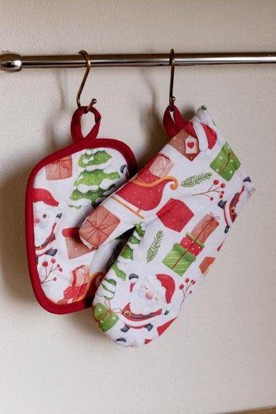 Набір рукавичка та прихватка Санта на білому ПРОВАНС, 27х18см 035793