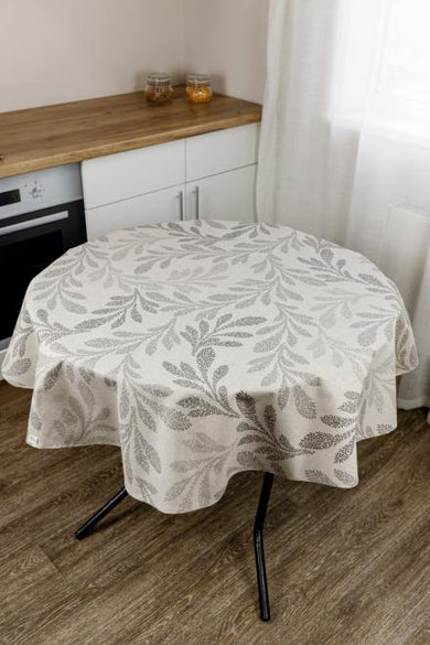 Скатертина водовідштовхувальна кругла Сіре листя ПРОВАНС, D136см 033615