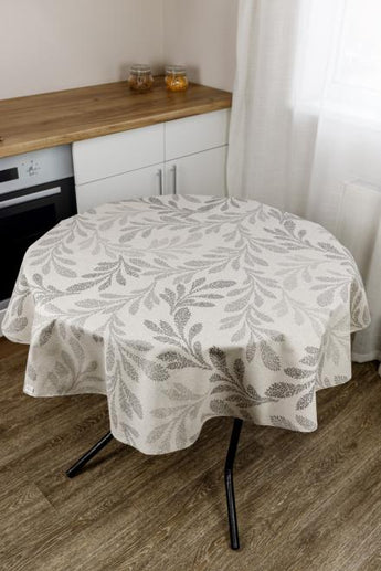 Скатертина водовідштовхувальна кругла Сіре листя ПРОВАНС, D180см 033843