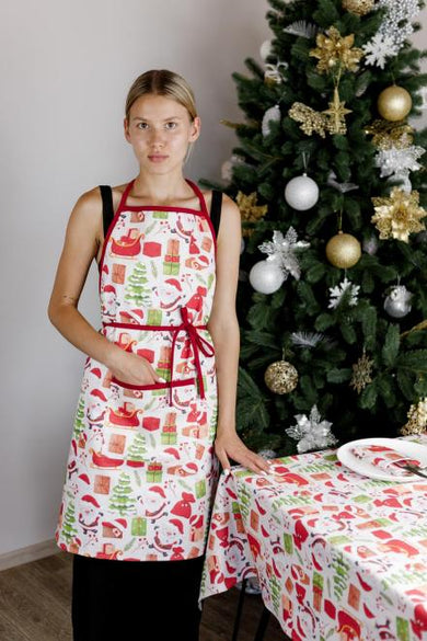 Набір новорічний 3 од рукавичка,прихватка та фартух Санта на білому ПРОВАНС, 31х20 см 038522