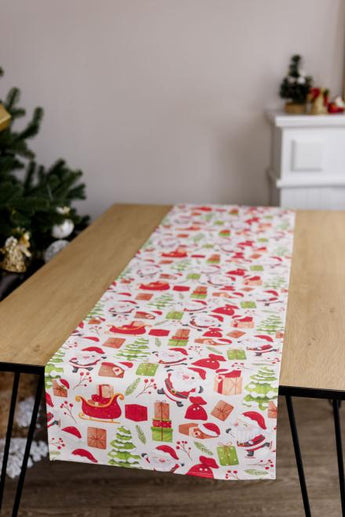 Новорічна доріжка на стіл Санта на білому ПРОВАНС, 40х140см 035777