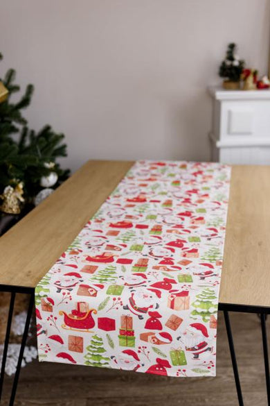 Новорічна доріжка на стіл Санта на білому ПРОВАНС, 40х140см 035777