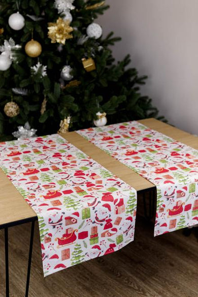 Новорічна доріжка на стіл Санта на білому ПРОВАНС, 40х140см 035777