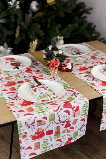 Новорічна доріжка на стіл Санта на білому ПРОВАНС, 40х140см 035777