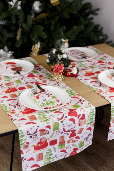 Новорічна доріжка на стіл Санта на білому ПРОВАНС, 40х140см 035777