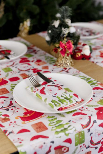 Новорічна доріжка на стіл Санта на білому ПРОВАНС, 40х140см 035777