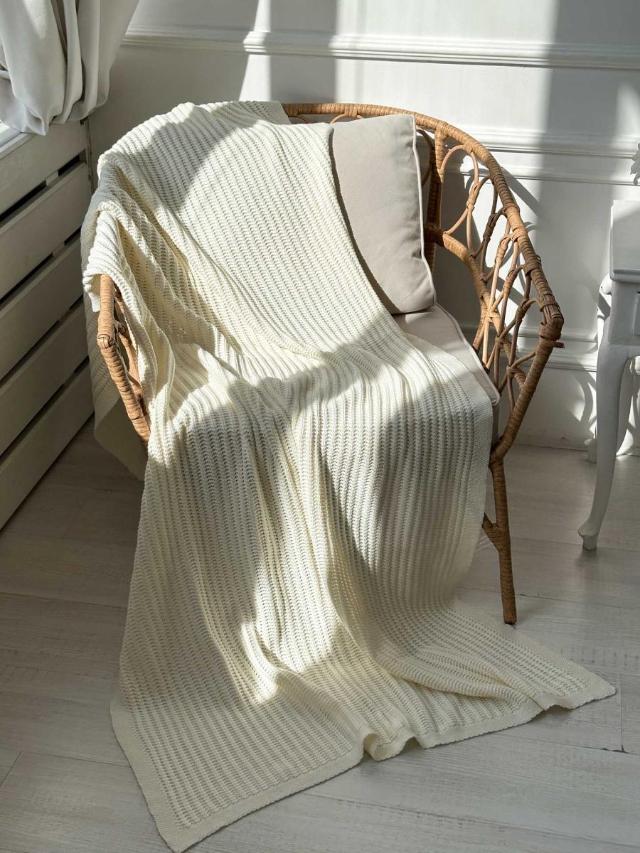 Плед в'язаний Cotton молочний 200х220