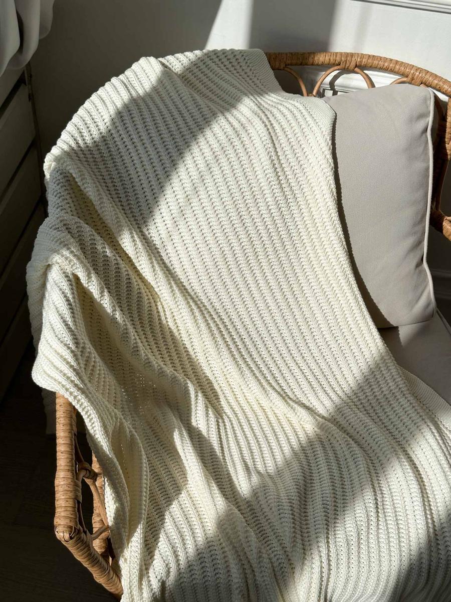 Плед в'язаний Cotton молочний 200х220