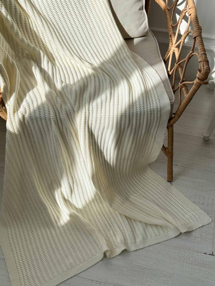 Плед в'язаний Cotton молочний 200х220