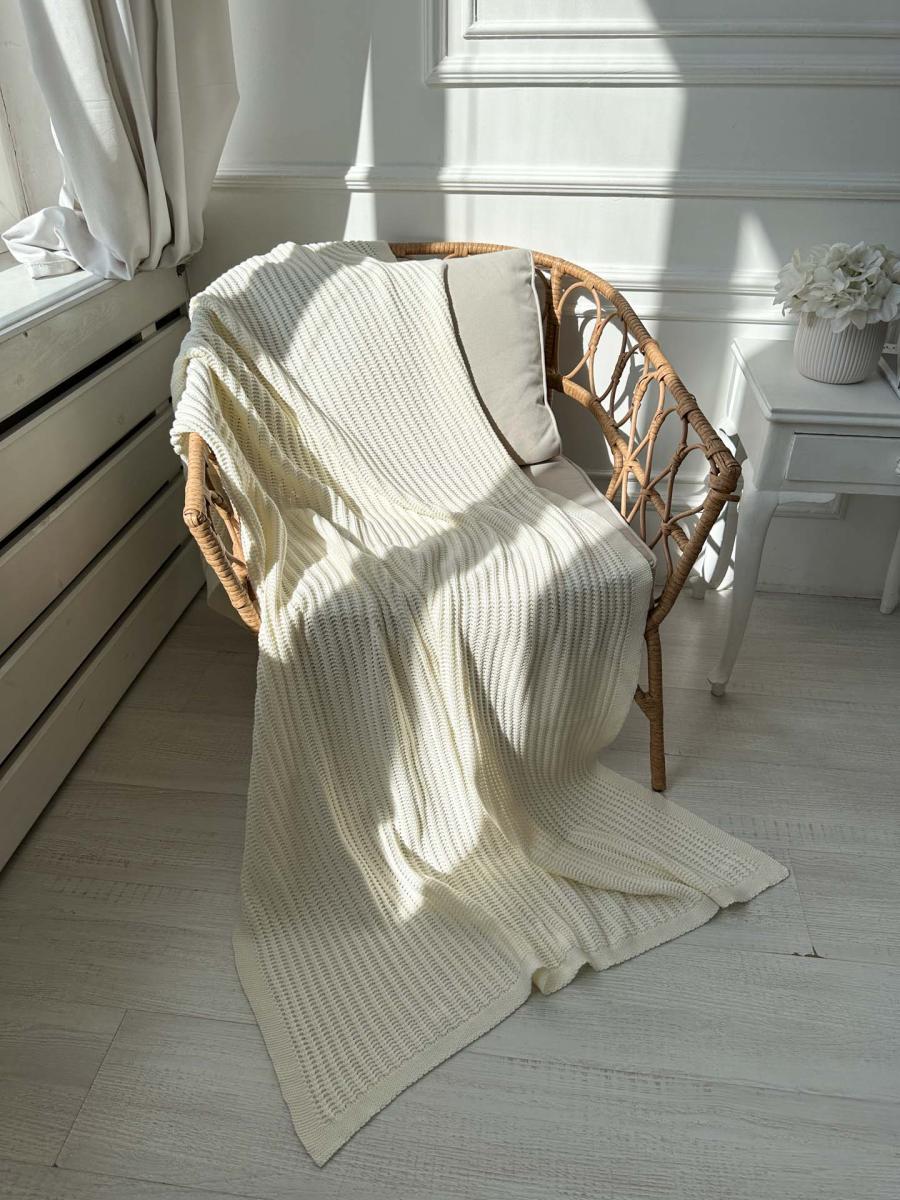 Плед в'язаний Cotton молочний 200х220