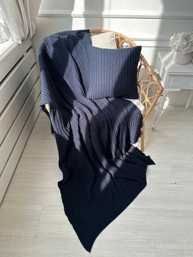 Плед в'язаний Cotton синій ПРОВАНС, 200х220см 040382