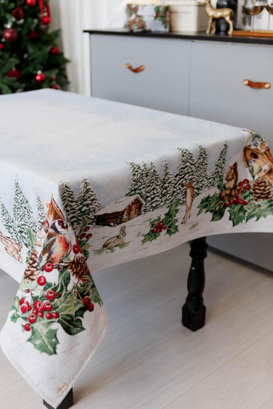 Новорічна гобеленова скатертина Squirrel ПРОВАНС, 135х180см 041755