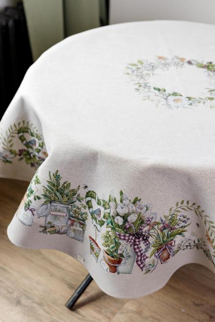 Кругла гобеленова скатертина на стіл Garden Прованс, D185 см