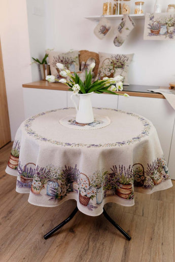 Кругла гобеленова скатертина на стіл Provence ПРОВАНС, D136см 039122