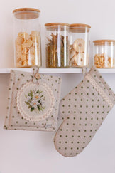 Набір рукавичка та прихватка Вінтаж зелені горошки ПРОВАНС, 32х18см 039338