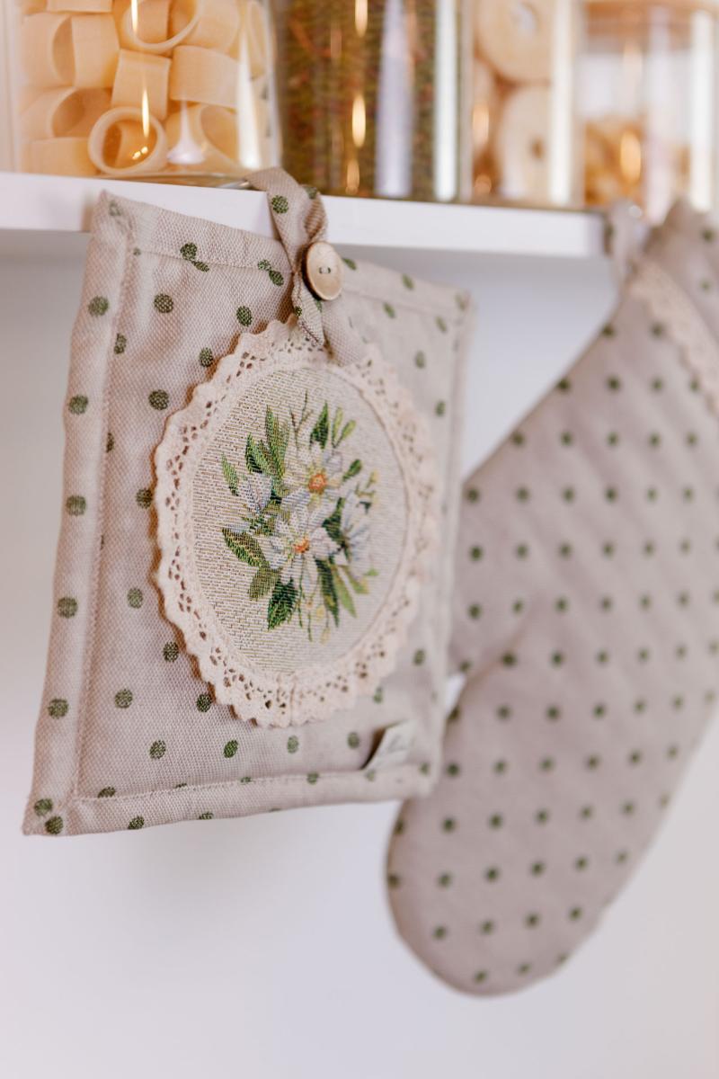 Набір рукавичка та прихватка Вінтаж зелені горошки Прованс