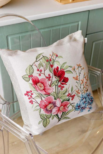 Гобеленова наволочка декоративна Квіти в рамці ПРОВАНС, 45х45см 034209