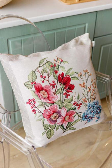 Гобеленова наволочка декоративна Квіти в рамці ПРОВАНС, 45х45см 034209