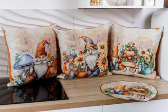 Декоративна наволочка Гарбузові гноми з будиночком ПРОВАНС, 45х45см 036214