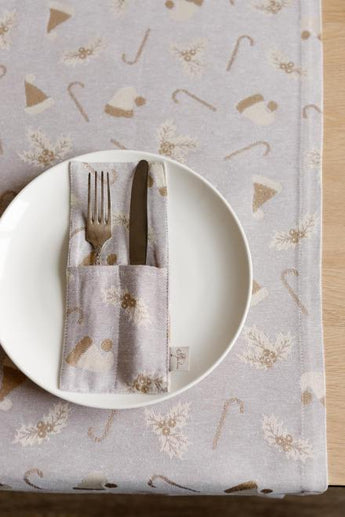 Новорічний чохол для столових приборів Шапочки на бежевому ПРОВАНС, 24х10см 037922