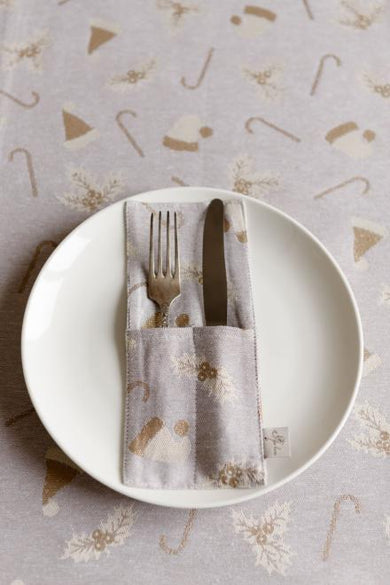 Новорічний чохол для столових приборів Шапочки на бежевому ПРОВАНС, 24х10см 037922