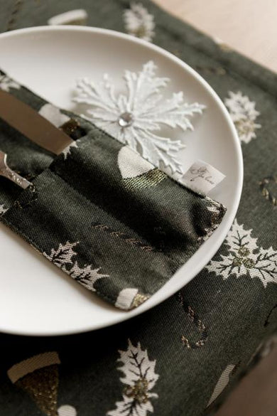 Набір новорічних чохлів для приборів Шапочки на зеленому ПРОВАНС, 24х10см 038510