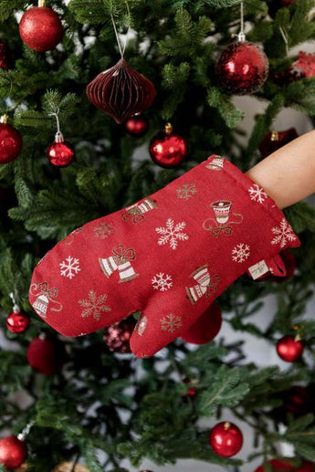 Набір новорічний рукавичка та прихватка для кухні Дзвіночки на червоному ПРОВАНС, 32х20см 038517