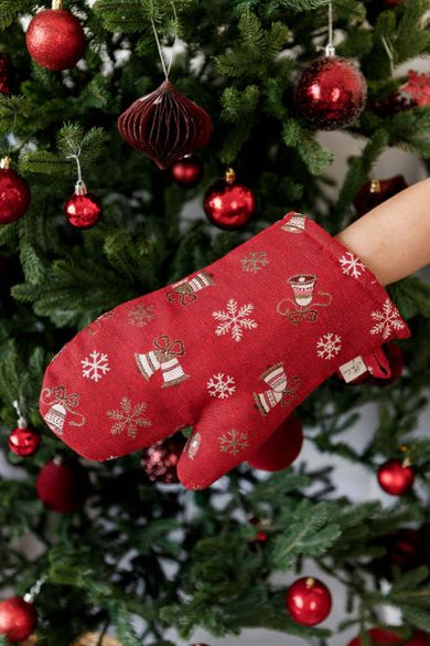 Набір новорічний рукавичка та прихватка для кухні Дзвіночки на червоному ПРОВАНС, 32х20см 038517