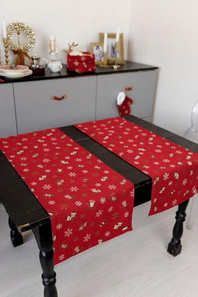 Доріжка новорічна на стіл Дзвіночки на червоному ПРОВАНС, 40х140см 036822