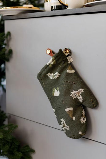 Новорічна рукавиця Шапочки на зеленому ПРОВАНС, 32х18см 036844