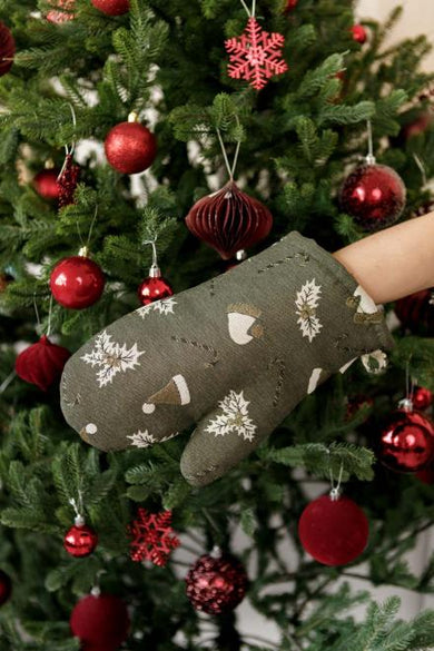 Новорічна рукавиця Шапочки на зеленому ПРОВАНС, 32х18см 036844