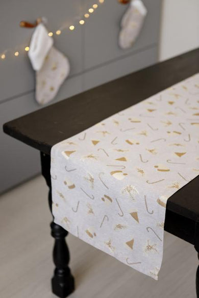 Доріжка новорічна на стіл Шапочки на бежевому ПРОВАНС, 40х140см 036818