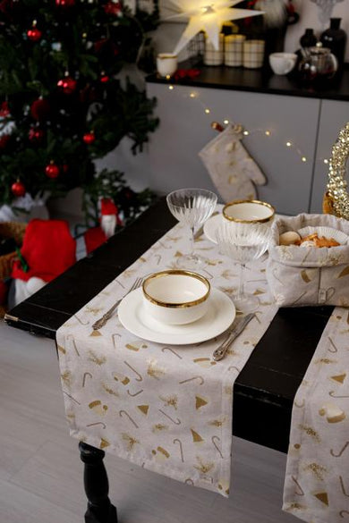 Доріжка новорічна на стіл Шапочки на бежевому ПРОВАНС, 40х180см 036824