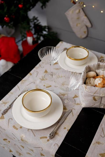 Доріжка новорічна на стіл Шапочки на бежевому ПРОВАНС, 40х140см 036818