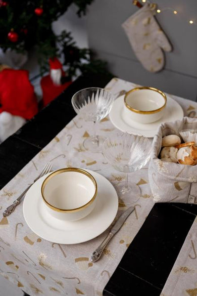 Доріжка новорічна на стіл Шапочки на бежевому ПРОВАНС, 40х140см 036818