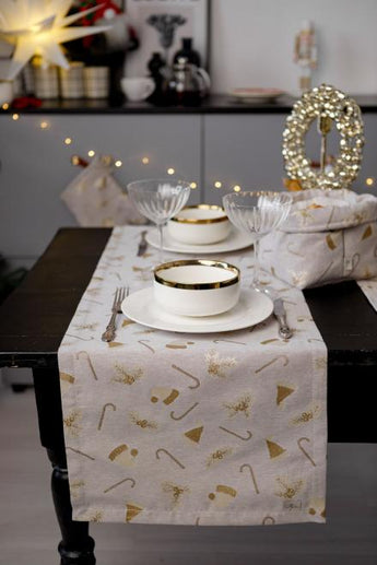 Доріжка новорічна на стіл Шапочки на бежевому ПРОВАНС, 40х180см 036824