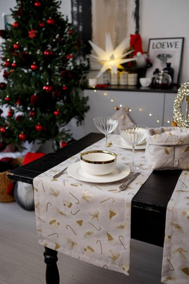 Доріжка новорічна на стіл Шапочки на бежевому ПРОВАНС, 40х140см 036818