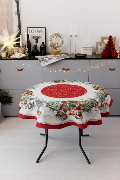 Новорічна кругла скатертина Різдвяне багаття ПРОВАНС, D180см 038396