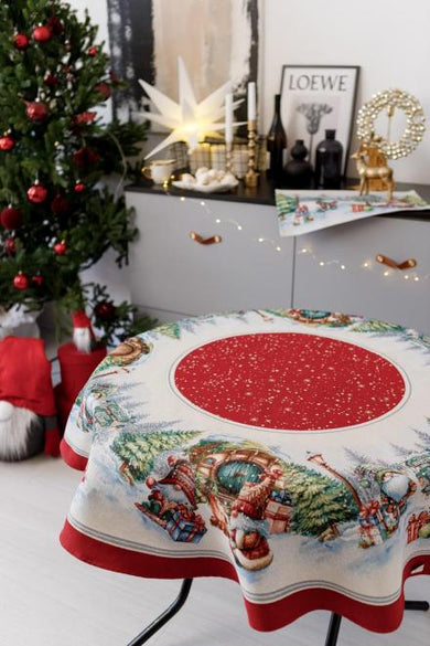 Новорічна кругла скатертина Різдвяне багаття ПРОВАНС, D180см 038396