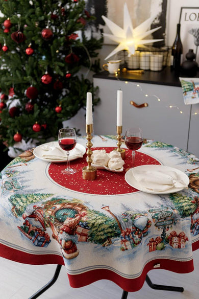 Новорічна кругла скатертина Різдвяне багаття ПРОВАНС, D140см 037410
