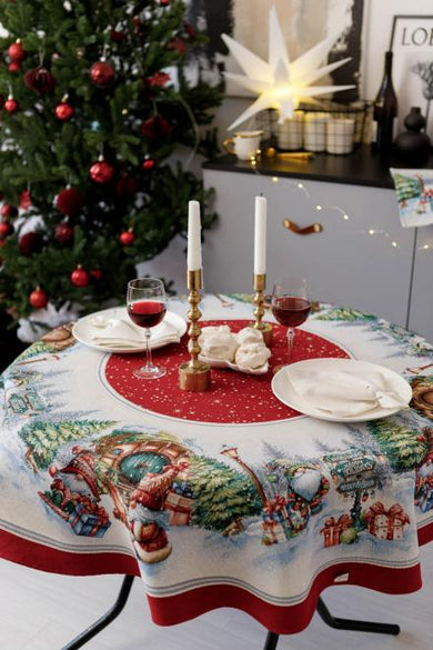 Новорічна кругла скатертина Різдвяне багаття ПРОВАНС, D180см 038396