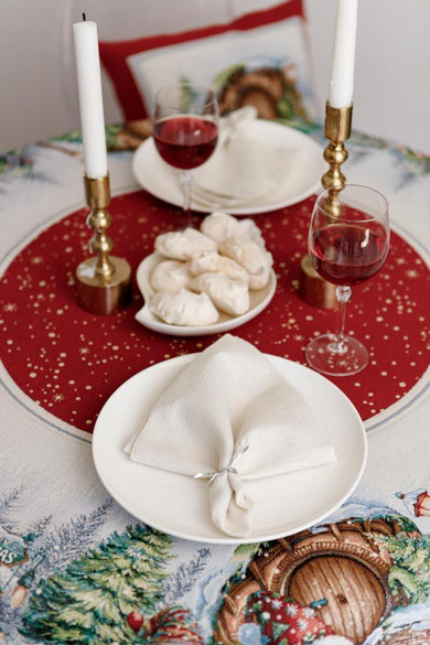 Новорічна кругла скатертина Різдвяне багаття ПРОВАНС, D140см 037410