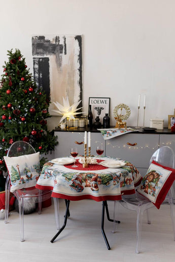 Новорічна кругла скатертина Різдвяне багаття ПРОВАНС, D140см 037410