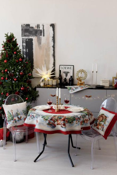 Новорічна кругла скатертина Різдвяне багаття ПРОВАНС, D180см 038396