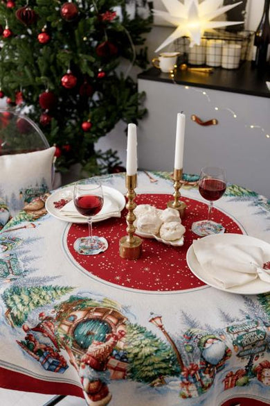 Новорічна кругла скатертина Різдвяне багаття ПРОВАНС, D180см 038396
