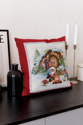 Подушка декоративна новорічна Гном біля коричневої двері ПРОВАНС, 45х45см 037185