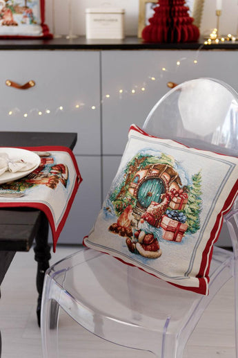 Подушка декоративна новорічна Гном біля синьої двері ПРОВАНС, 45х45см 037187