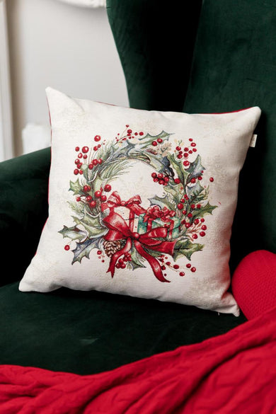 Наволочка гобеленова з велюром Снігова зима Вінок ПРОВАНС, 45х45см 037189