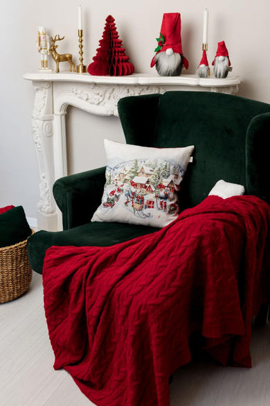 Подушка гобеленова з велюром Снігова зима Салазки ПРОВАНС, 45х45см 037197